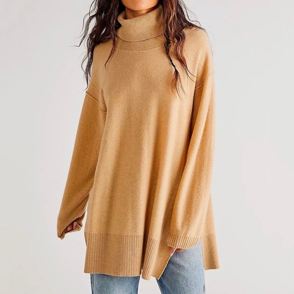 We The Free Sweaters - We the Free Jessie Cashmere Turtleneck Tunic Sweater, Tan